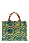 two-tone handbag in woven raffia effect fabric