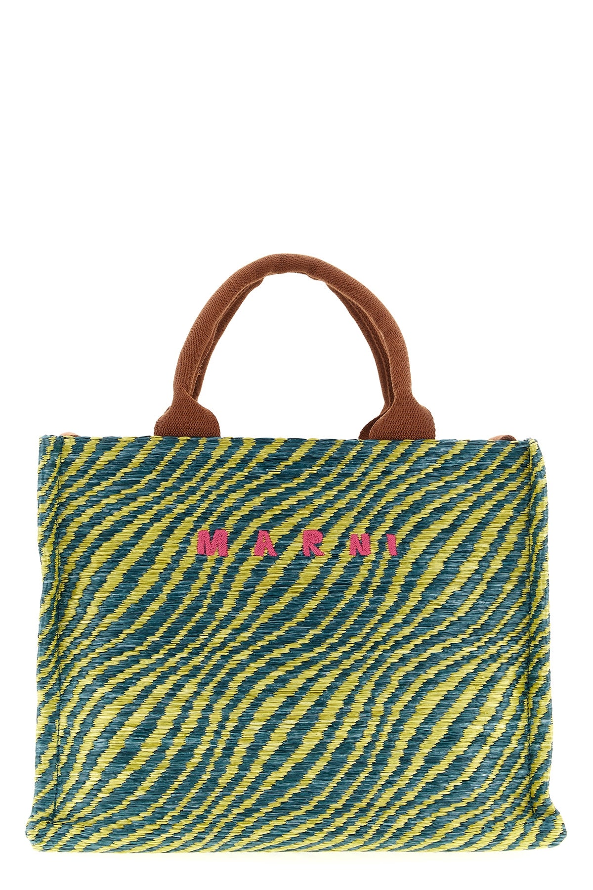 two-tone handbag in woven raffia effect fabric