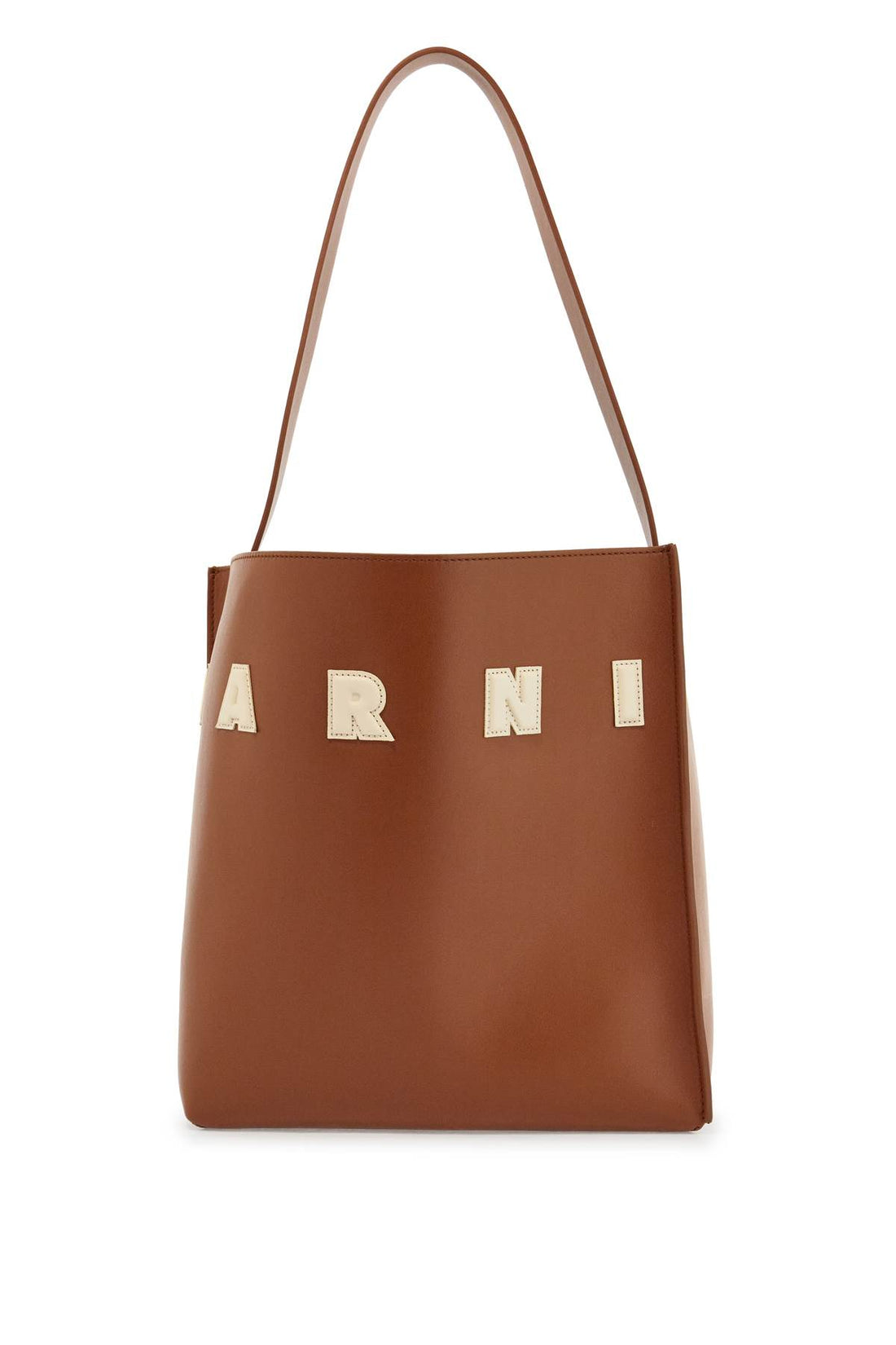 brown structured calfskin shopping bag with ivory details