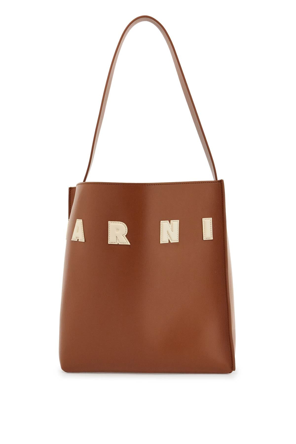 brown structured calfskin shopping bag with ivory details