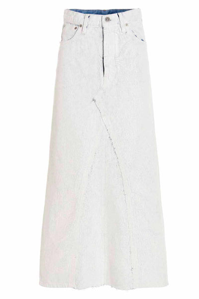 bianchetto denim cotton skirt covered in white paint