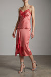 signature lace midi skirt in slightly stretch vintage-effect satin