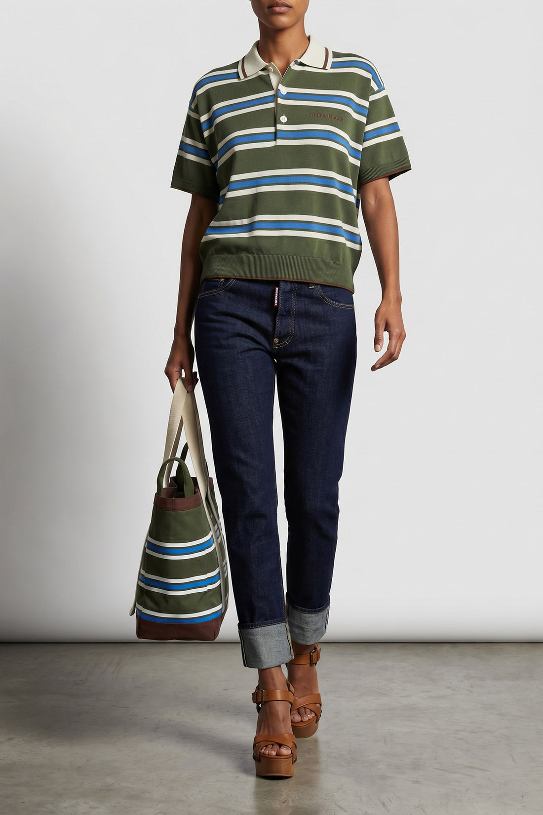 DSQUARED2 OS d2 college striped cotton canvas shopping bag