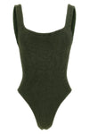 the hunza g square neck one-piece swimsuit defines the silhouette through minima