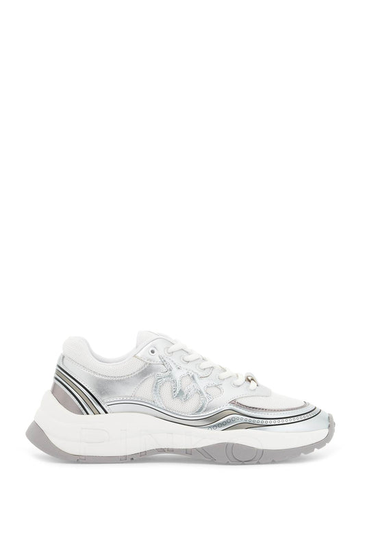 mesh and metallic faux leather sneakers in