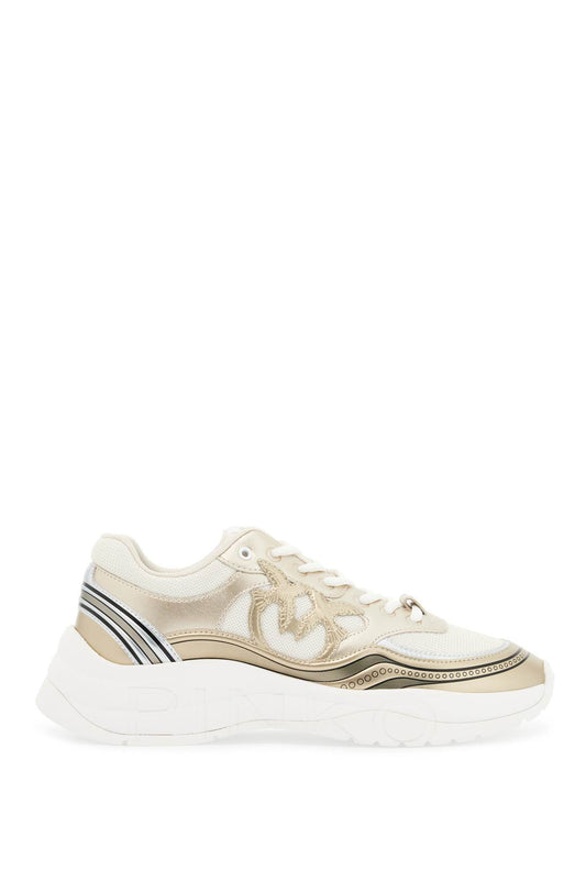 mesh and metallic faux leather sneakers in