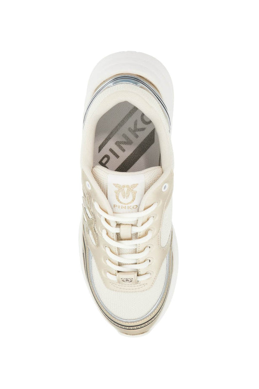 mesh and metallic faux leather sneakers in