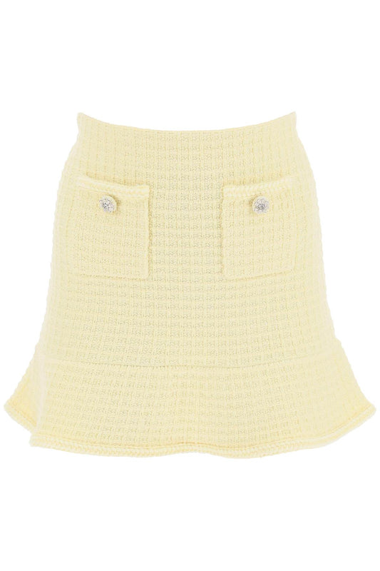 "knitted mini skirt with jewel buttons