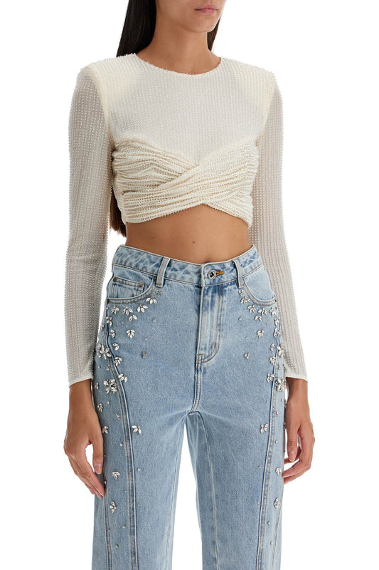 mesh crop top with beads embellishments.