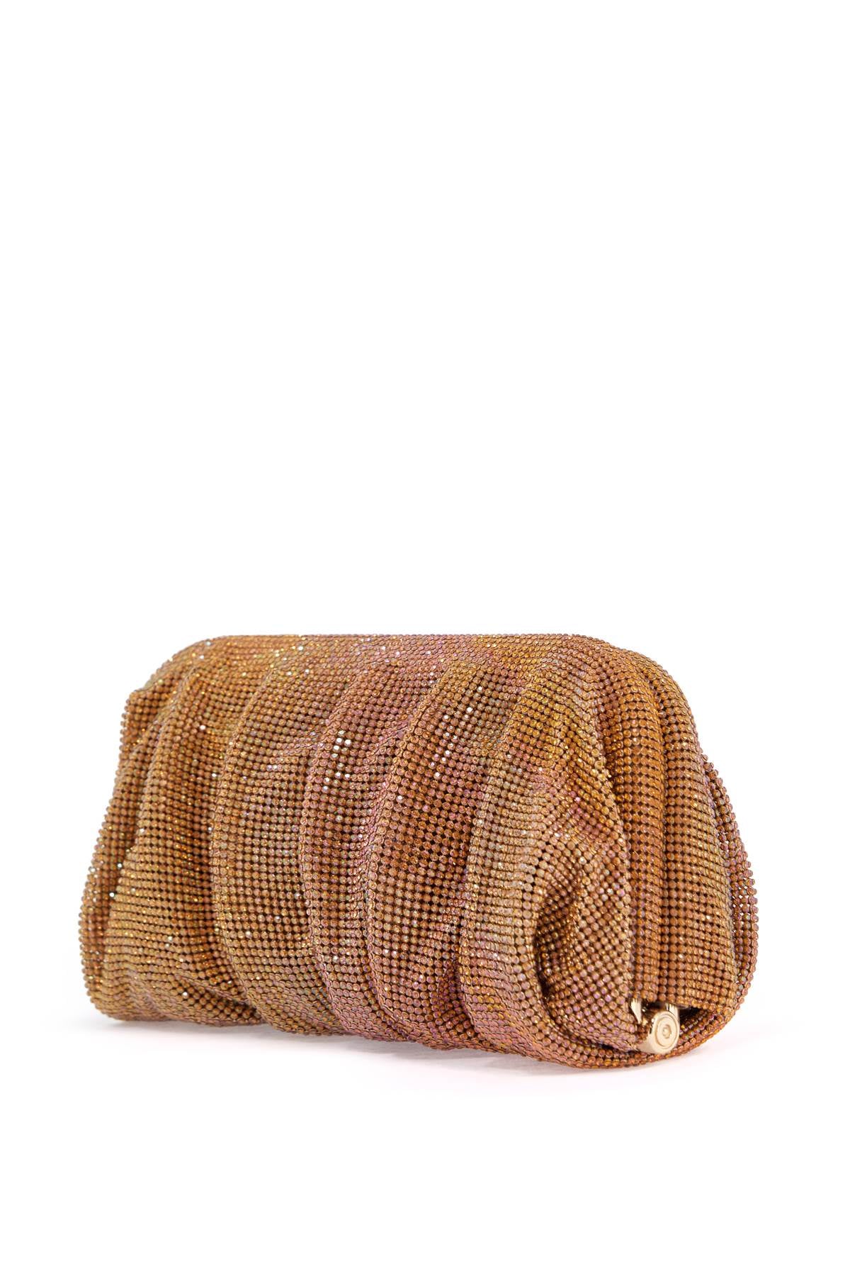 medium gold pleated rhinestone mesh bag for elegant events