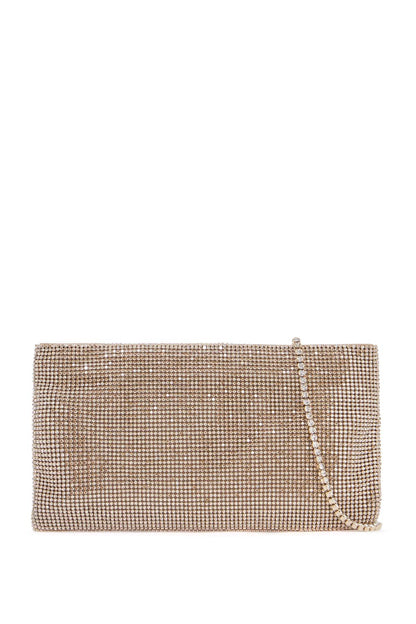 compact rectangular bag in light gold rhinestones with elegant and sophisticated chain