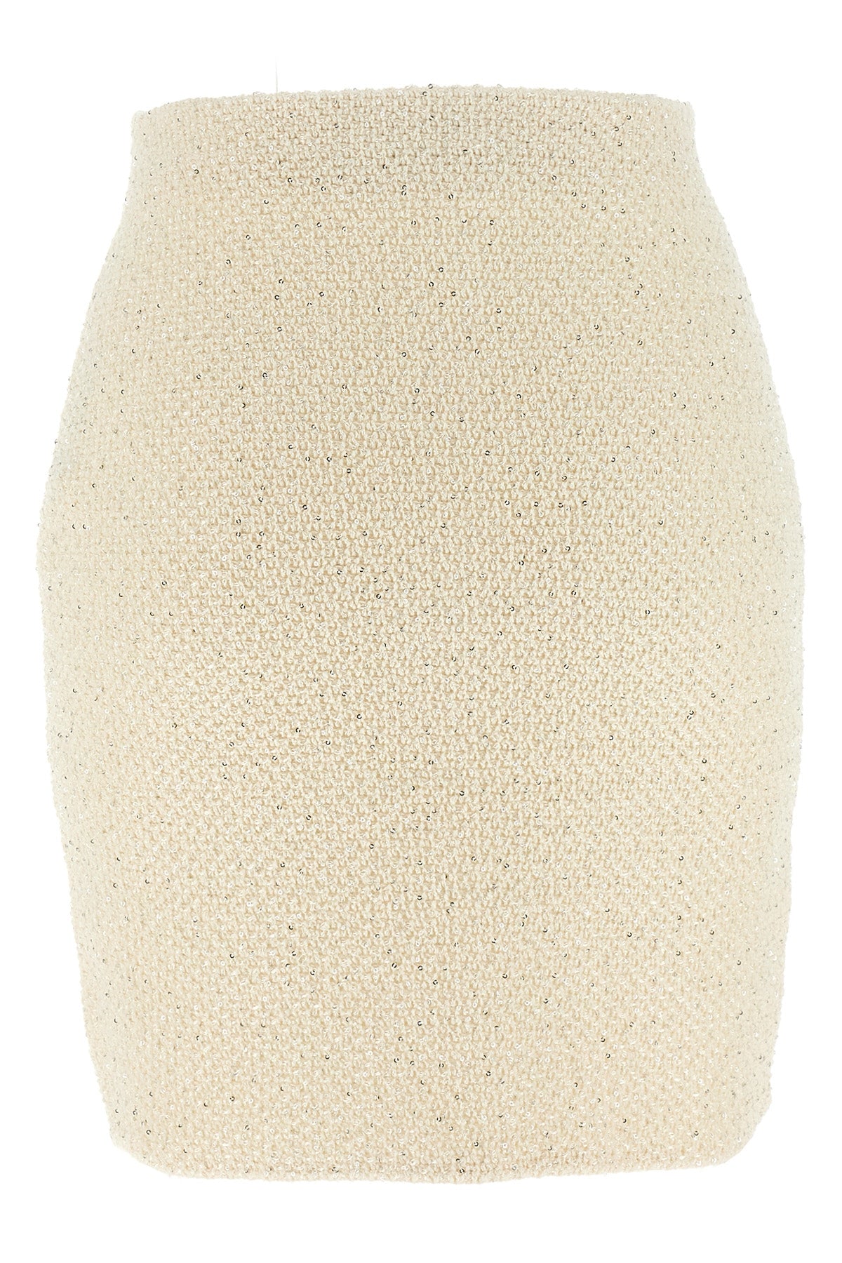 cream sequin knit mini skirt in bouclé cotton and wool blend