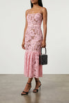pink crochet lace midi lace dress
