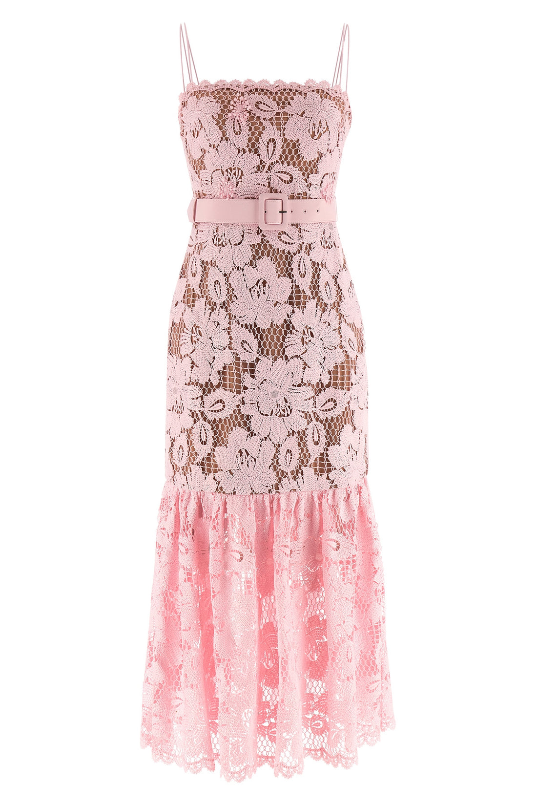 SELF PORTRAIT 8 pink crochet lace midi lace dress