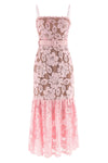 pink crochet lace midi lace dress