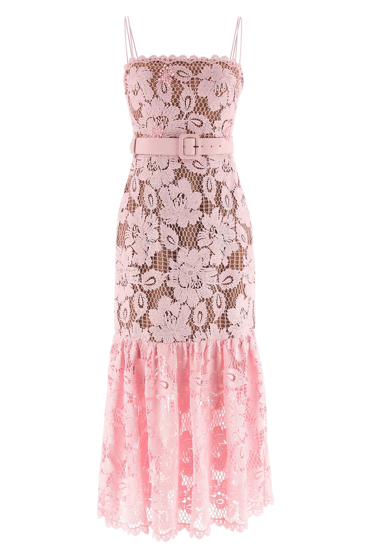 pink crochet lace midi lace dress