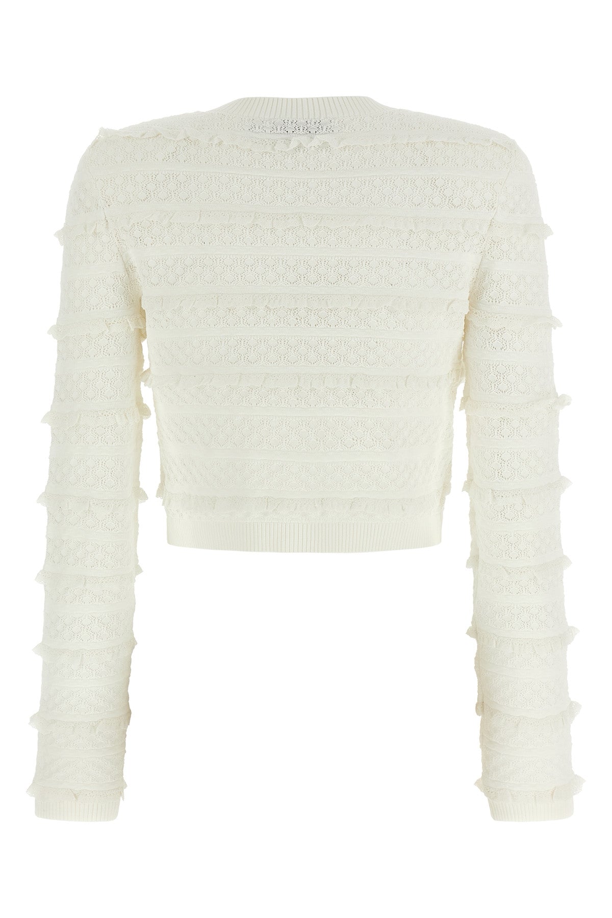 pointelle diamante knit cardigan