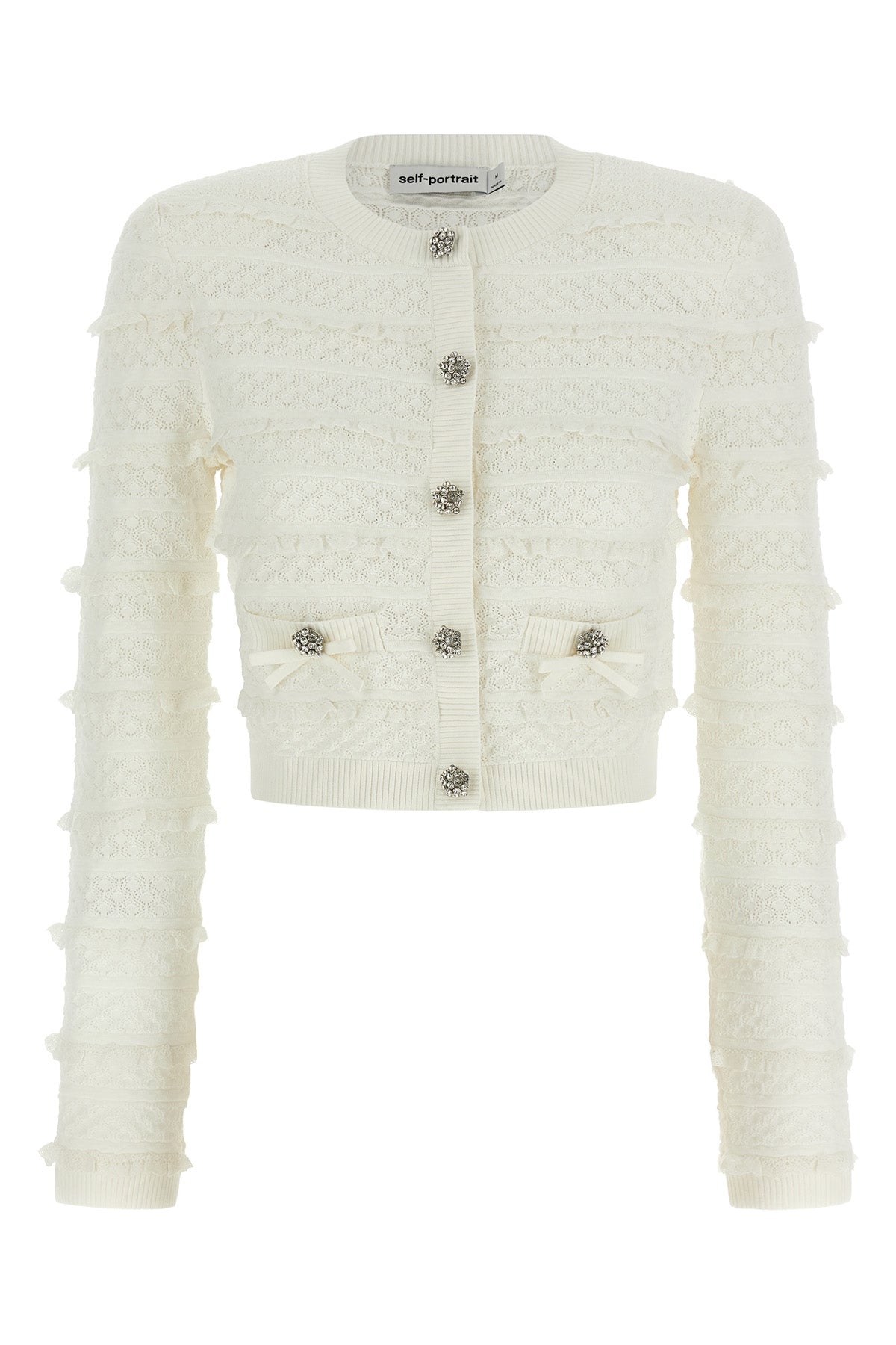 pointelle diamante knit cardigan