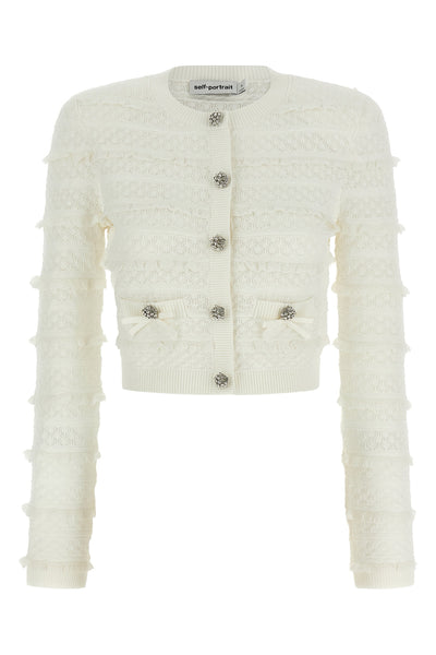 pointelle diamante knit cardigan