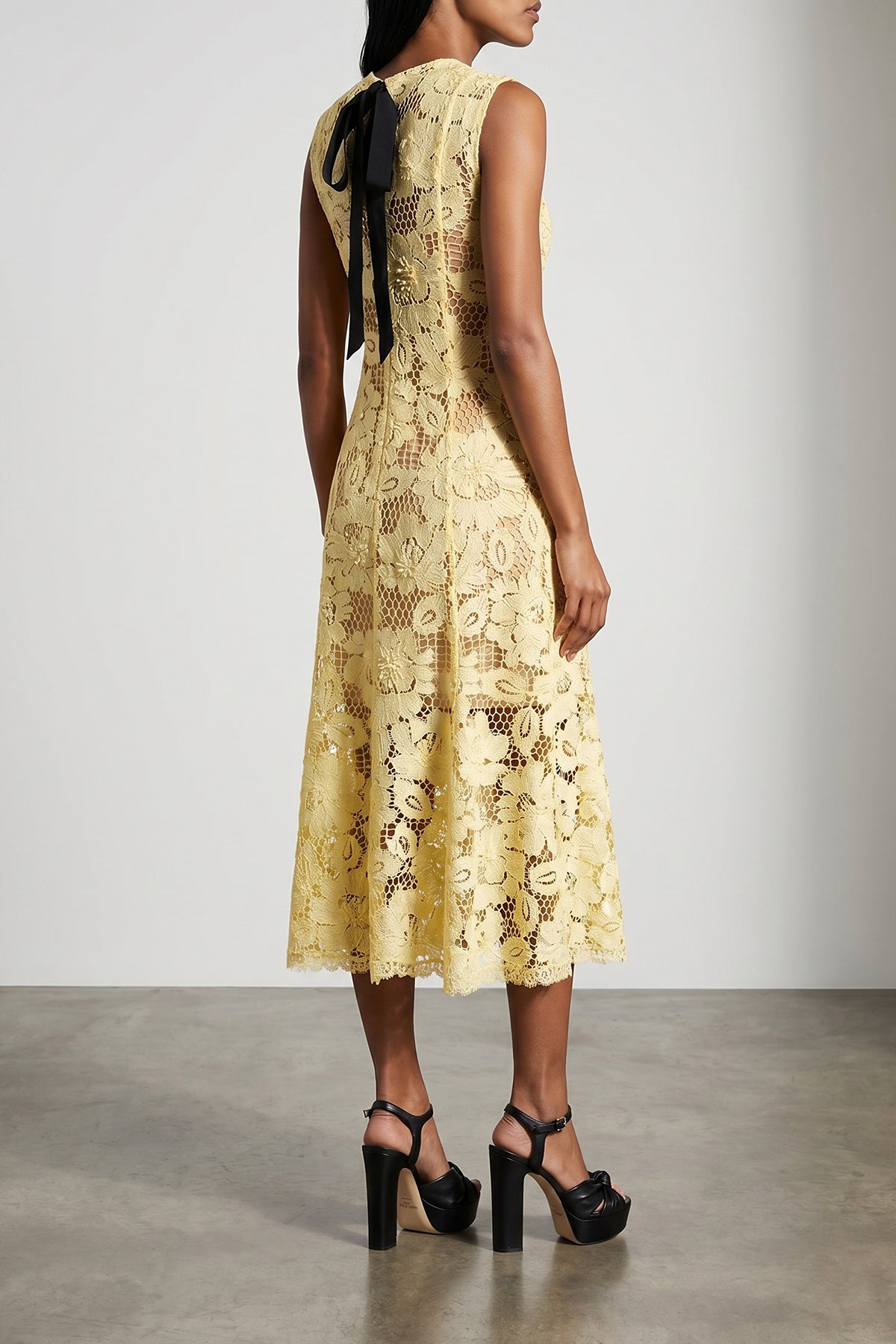 yellow crochet lace crochet and tulle lace midi dress
