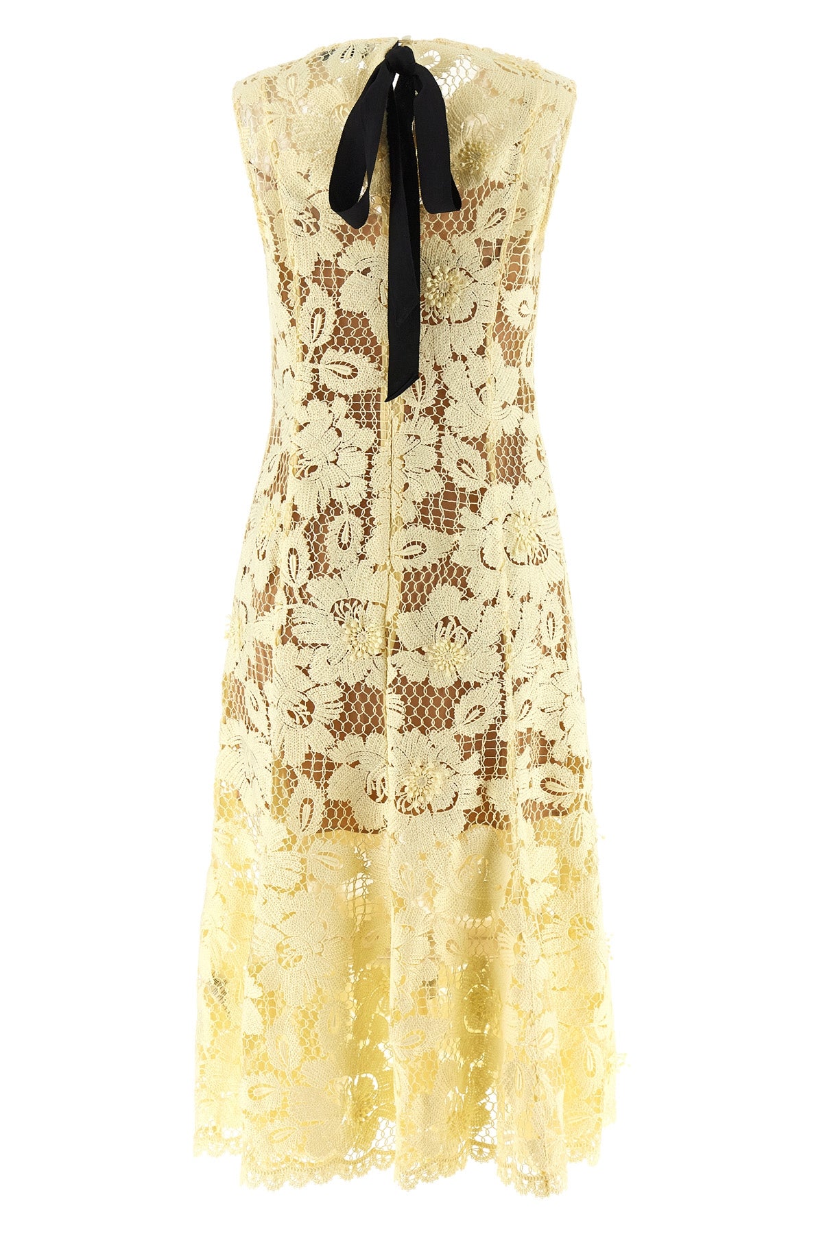 yellow crochet lace crochet and tulle lace midi dress