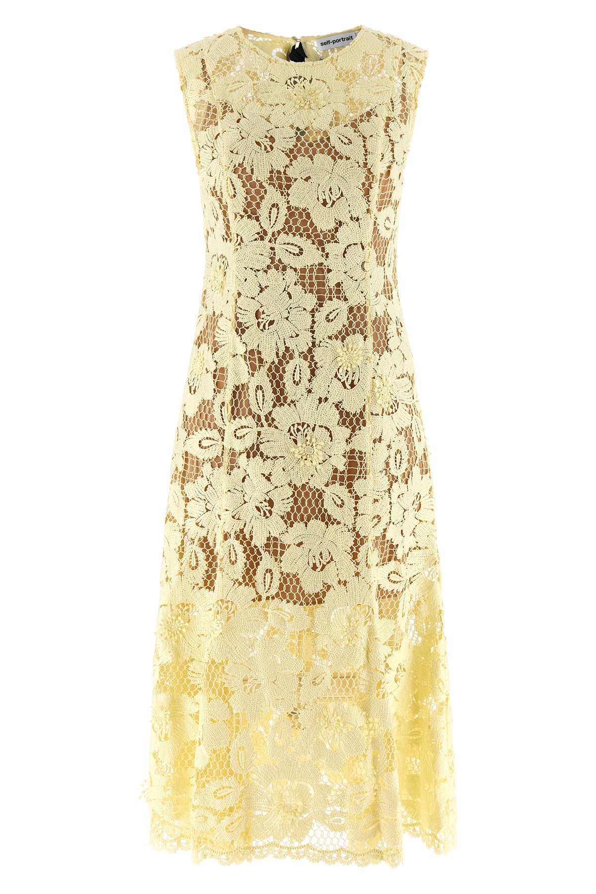 yellow crochet lace crochet and tulle lace midi dress