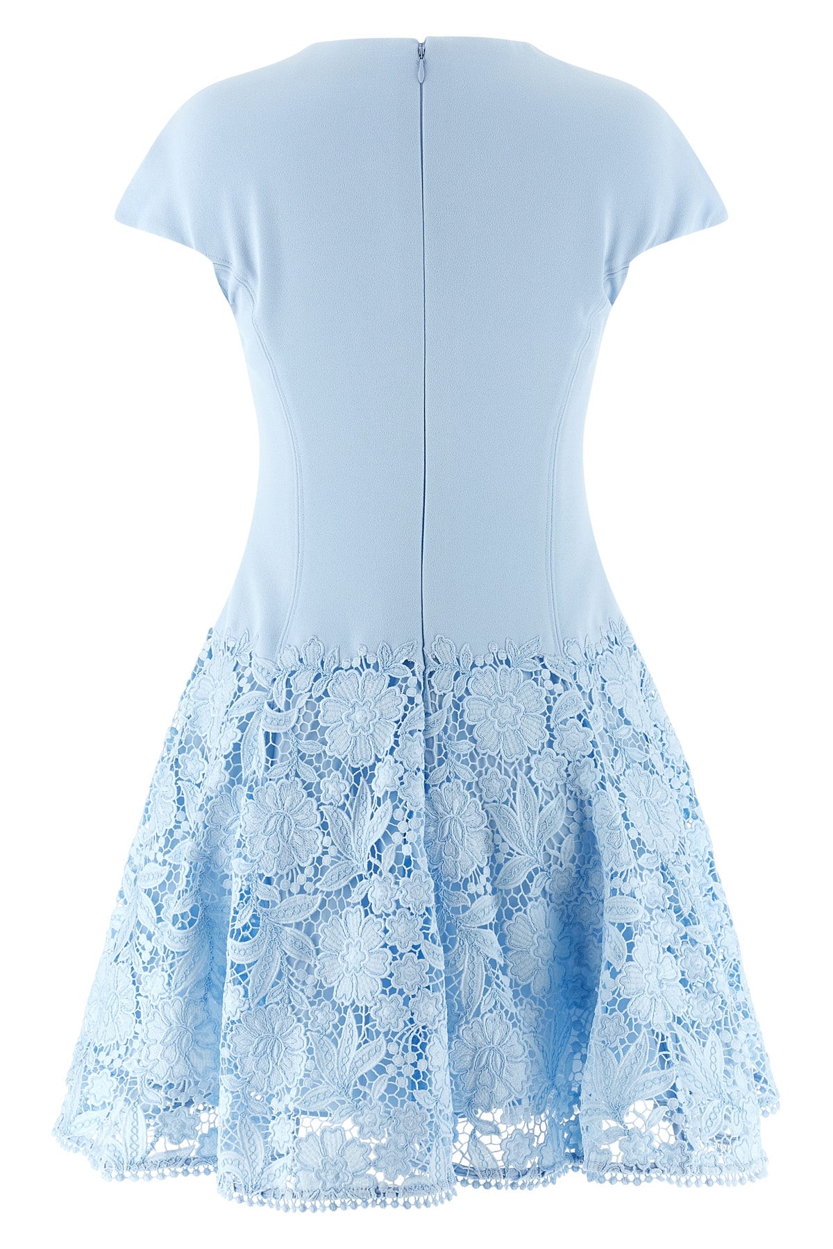 blue crepe lace crepe de chine mini dress
