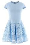 blue crepe lace crepe de chine mini dress