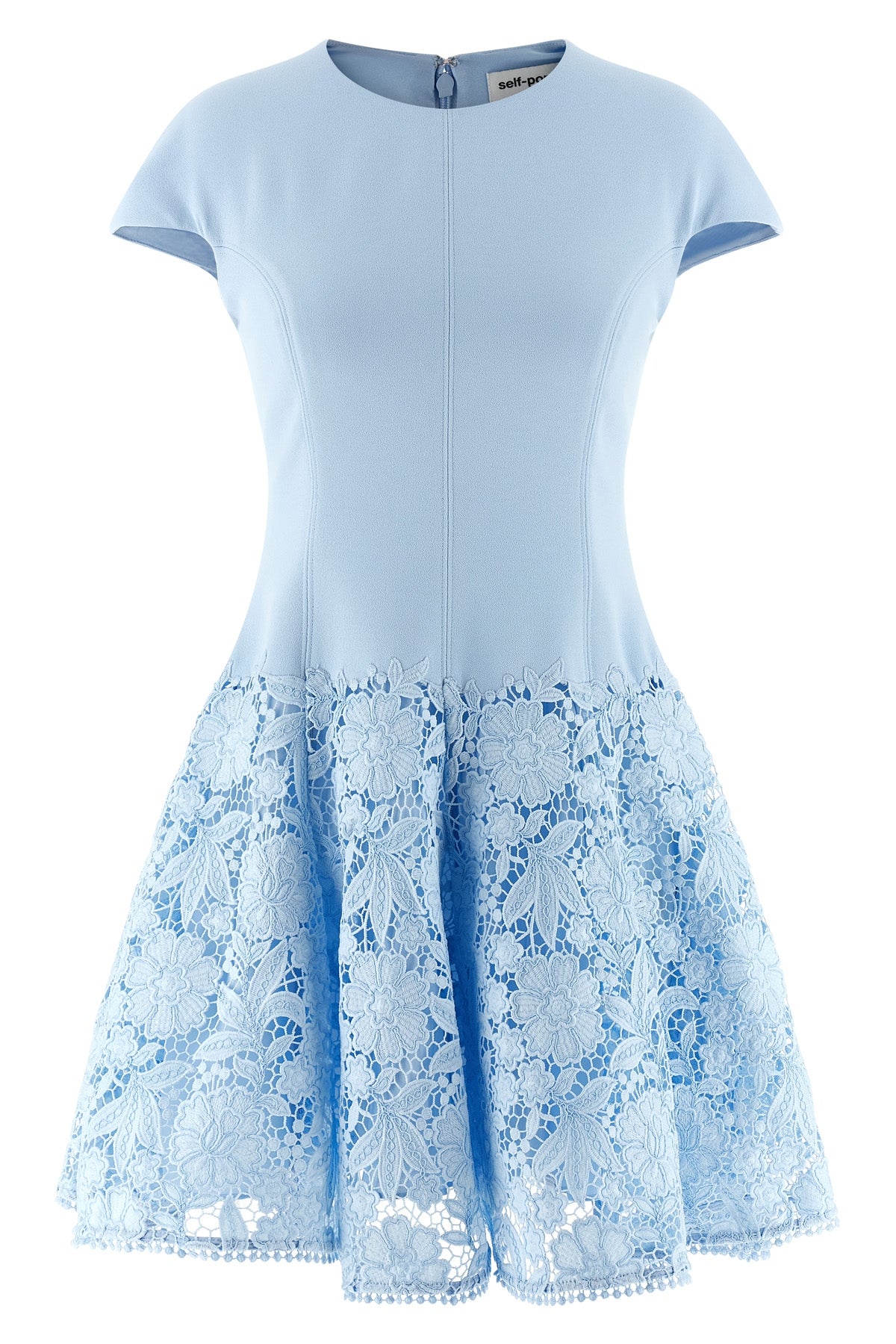 blue crepe lace crepe de chine mini dress