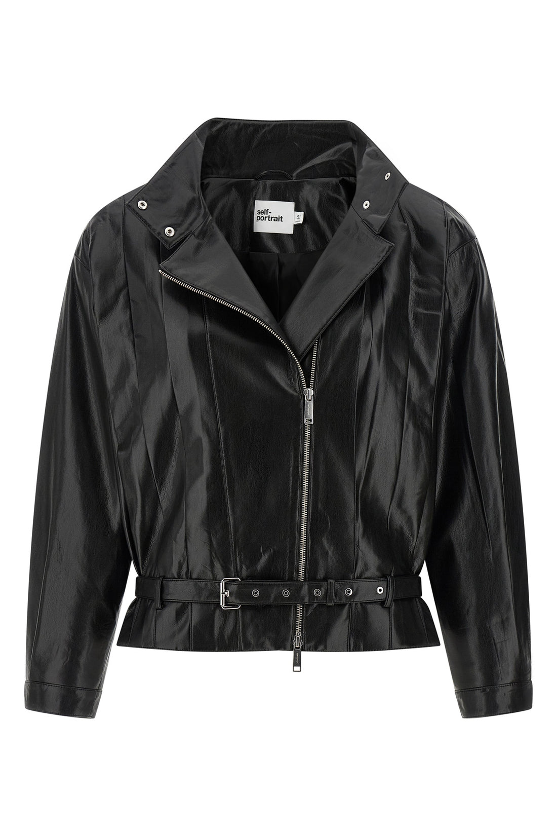 SELF PORTRAIT 6 biker jacket in shiny leather-effect fabric
