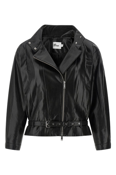 biker jacket in shiny leather-effect fabric