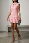 mini pink lace collared openwork lace dress