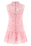 mini pink lace collared openwork lace dress