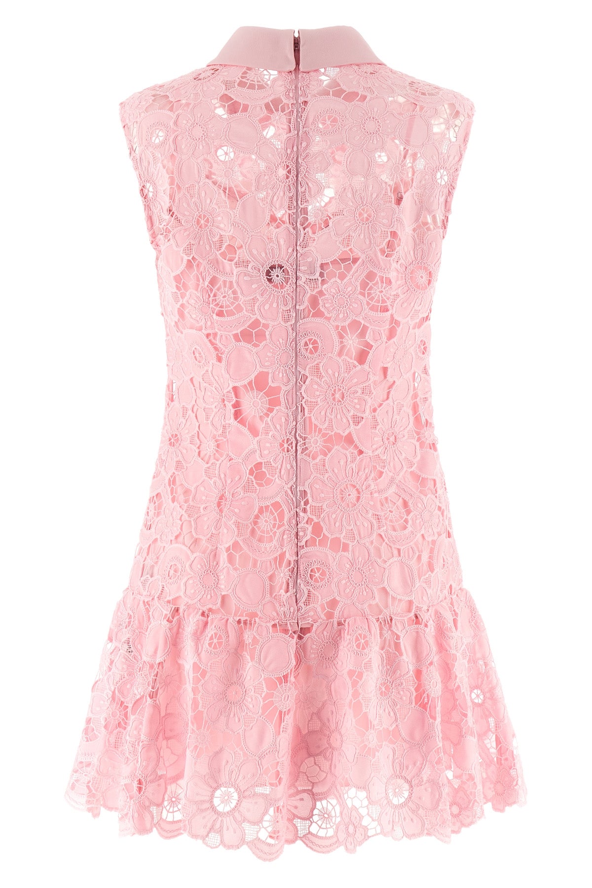 mini pink lace collared openwork lace dress
