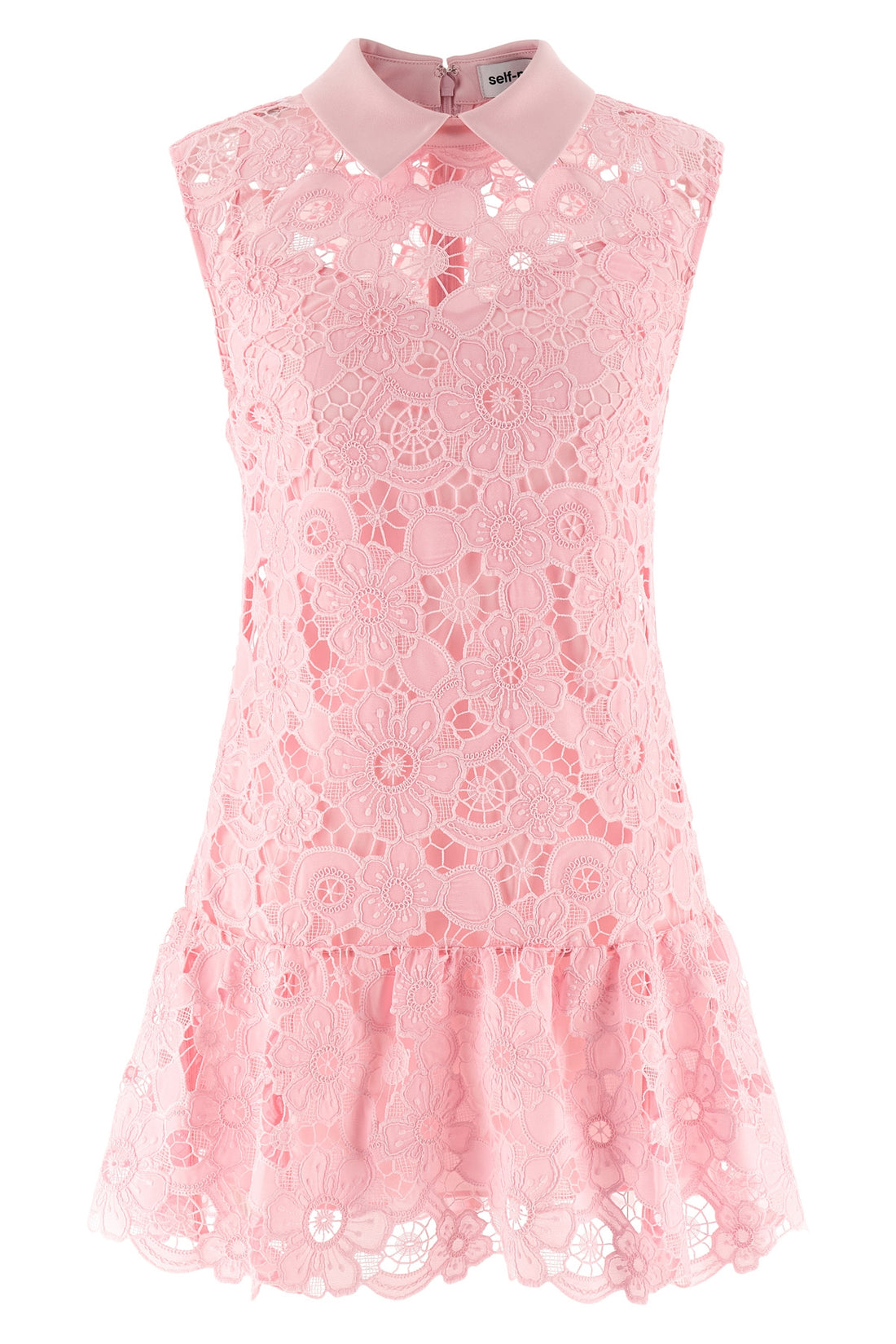 SELF PORTRAIT 6 mini pink lace collared openwork lace dress
