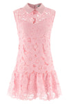 mini pink lace collared openwork lace dress