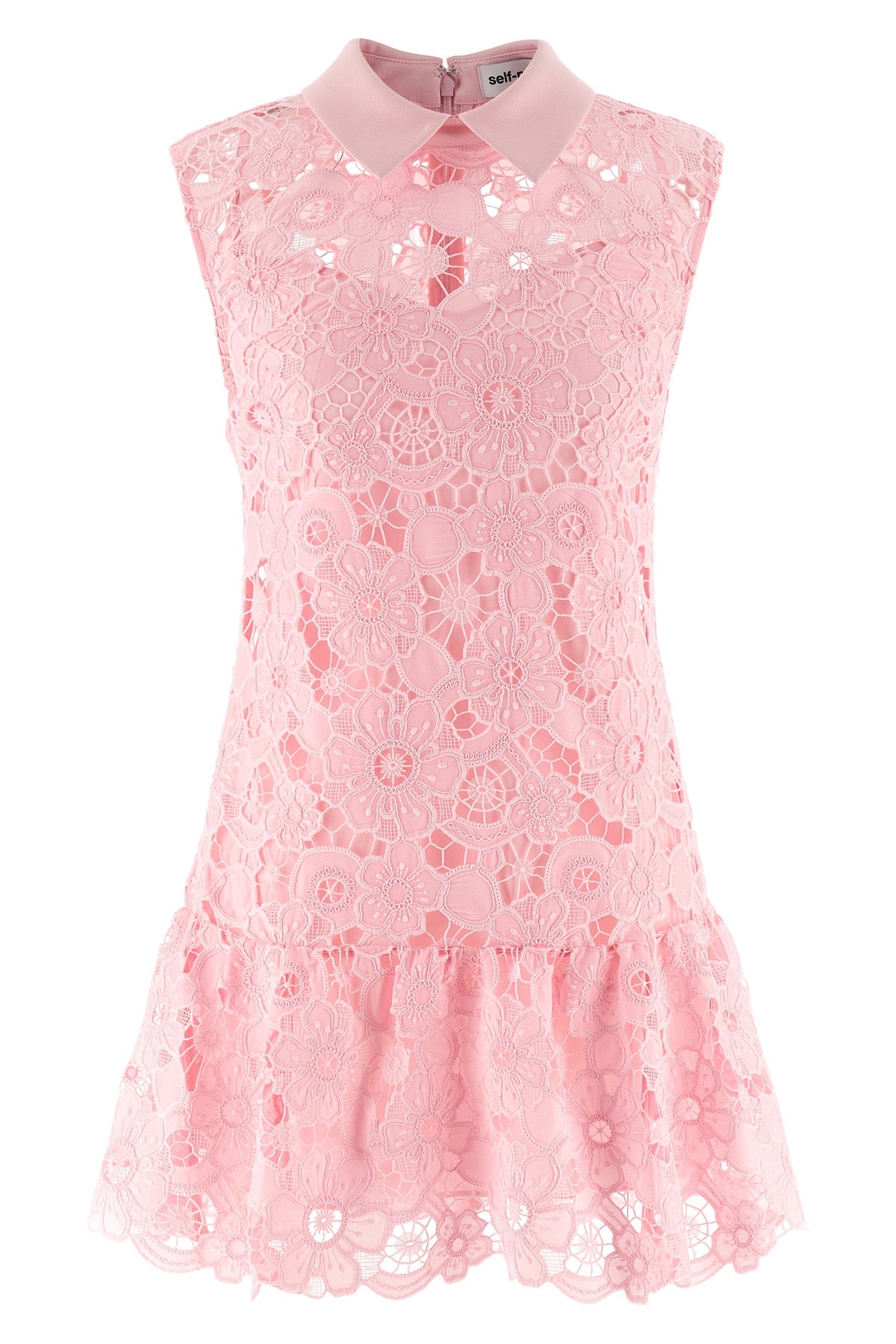 mini pink lace collared openwork lace dress