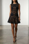 mini black lace crystal openwork lace dress