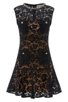 mini black lace crystal openwork lace dress
