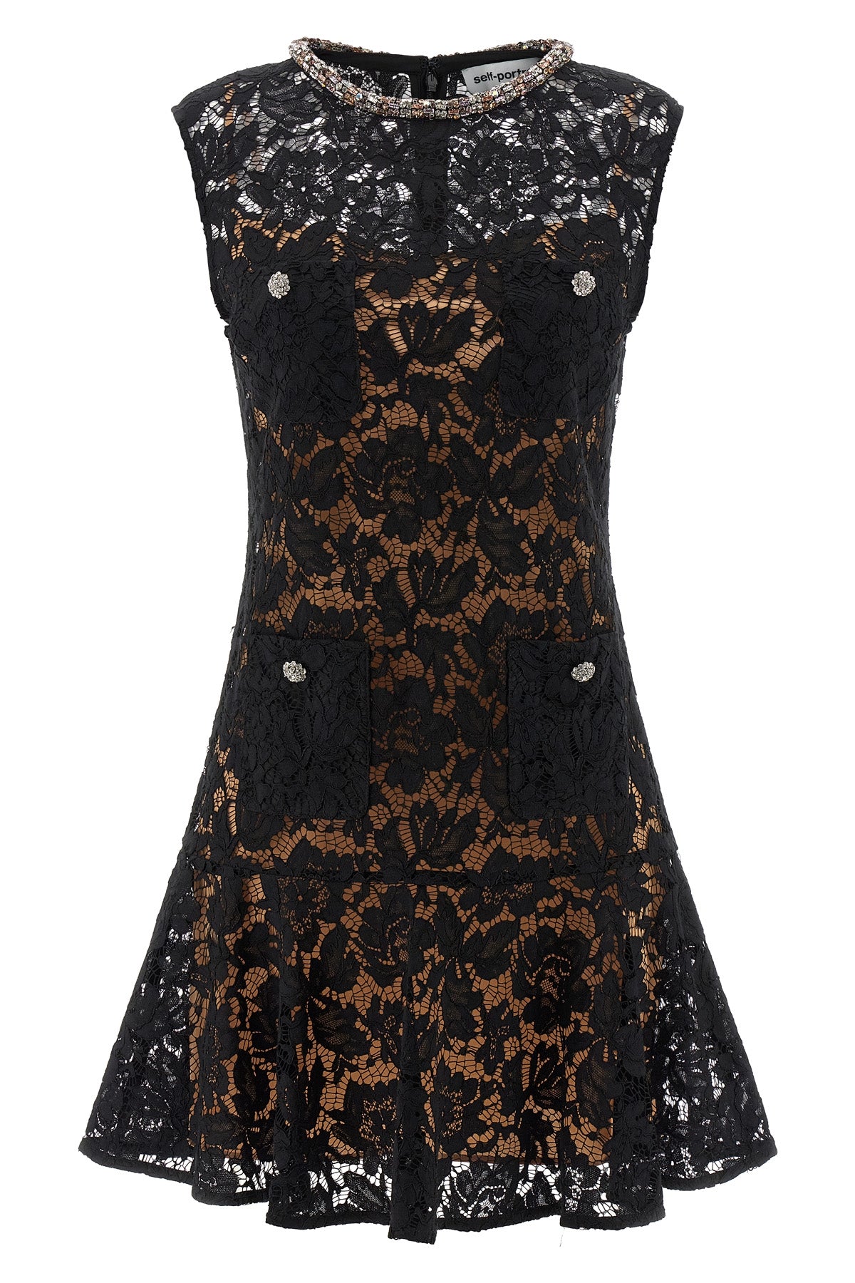 mini black lace crystal openwork lace dress