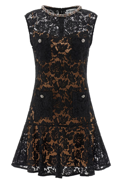 mini black lace crystal openwork lace dress