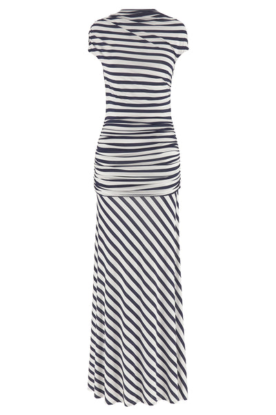 navy stripe jersey maxi striped shiny stretch viscose jersey dress