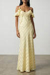 long satin striped dress in slightly elasticized diagonal striped jacquard fab