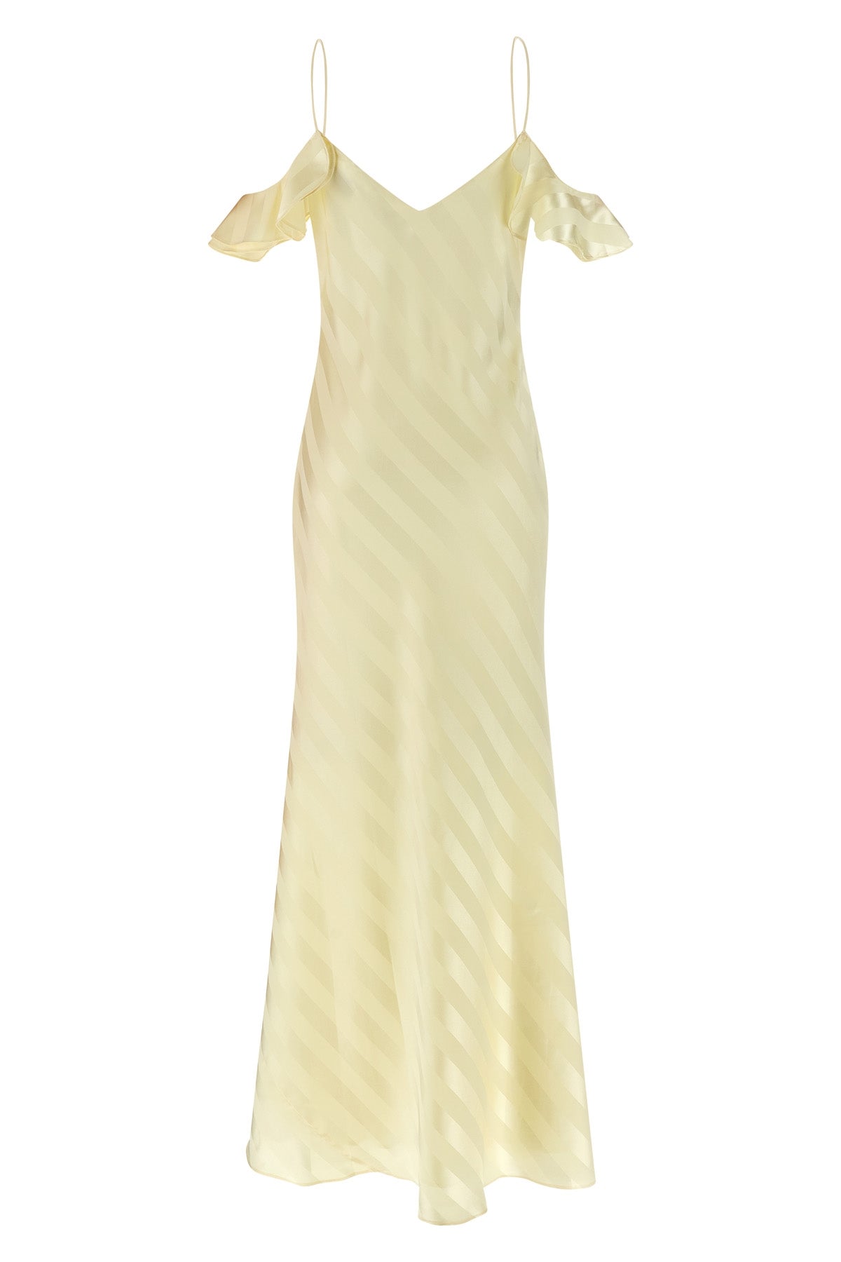 long satin striped dress in slightly elasticized diagonal striped jacquard fab