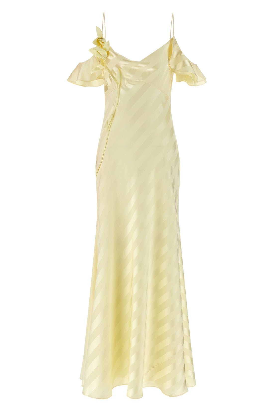 SELF PORTRAIT 12 long satin striped dress in slightly elasticized diagonal striped jacquard fab
