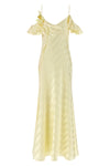 long satin striped dress in slightly elasticized diagonal striped jacquard fab