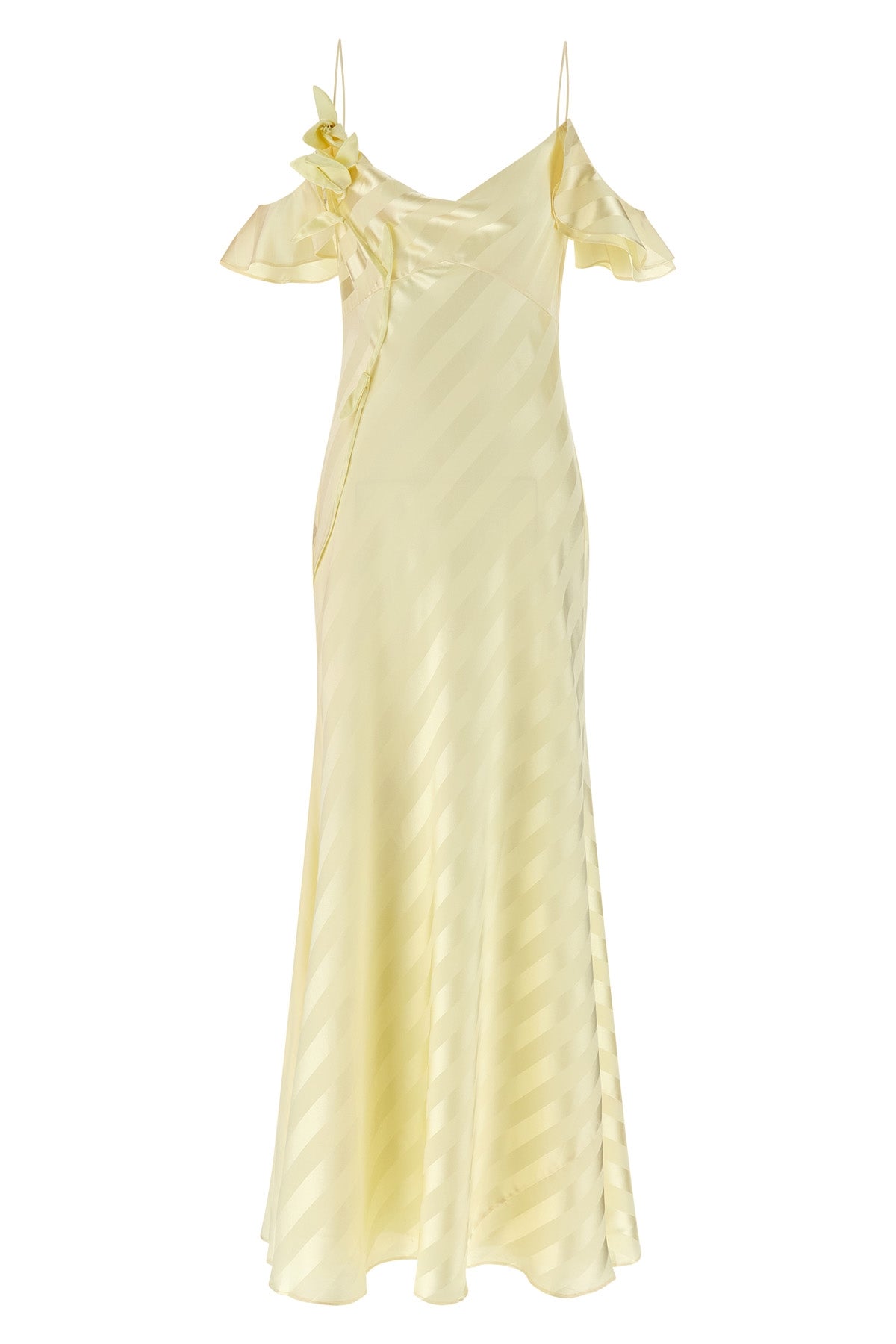 long satin striped dress in slightly elasticized diagonal striped jacquard fab