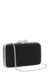 black satin crystal satin clutch