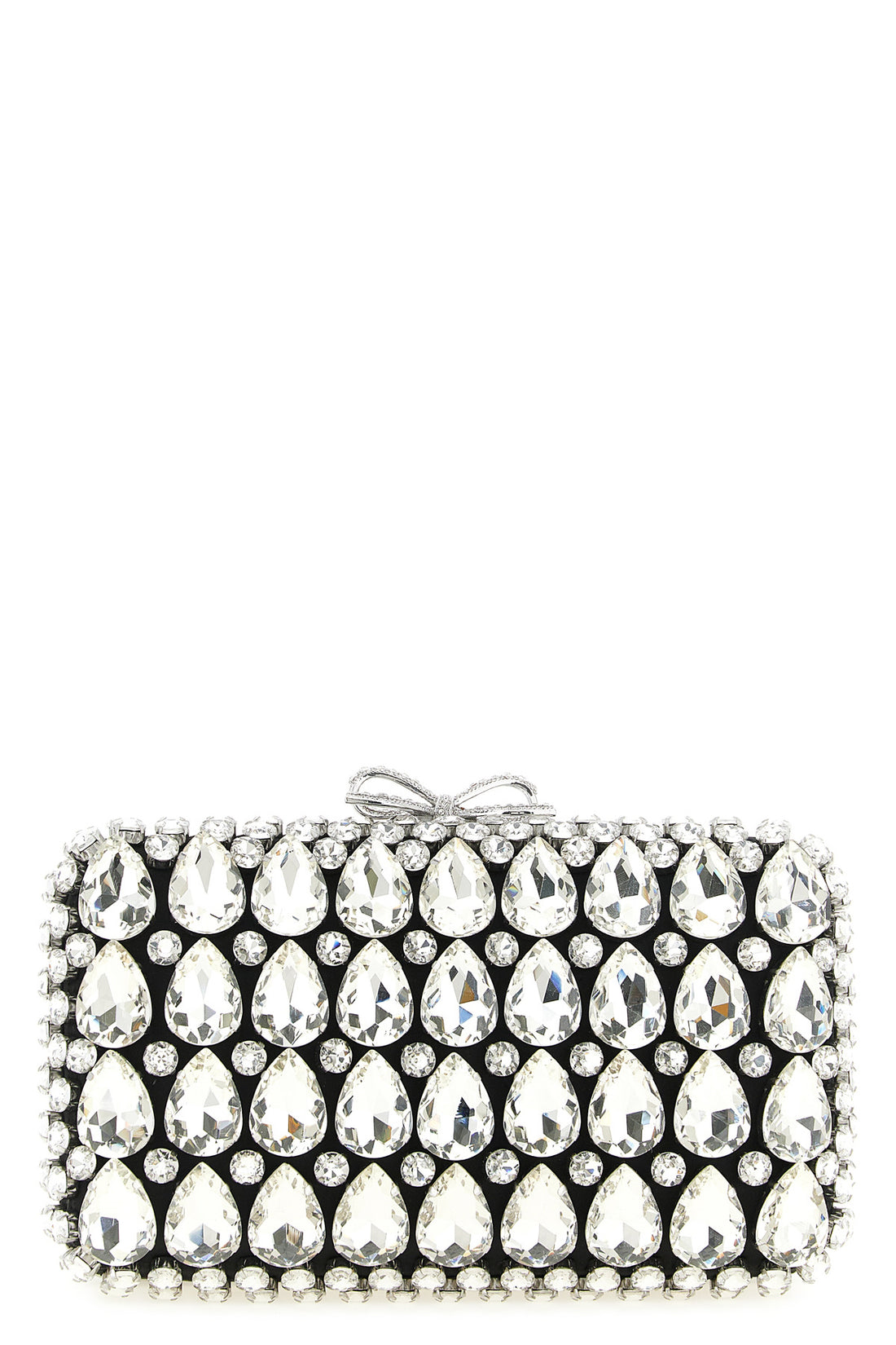 SELF PORTRAIT OS black satin crystal satin clutch