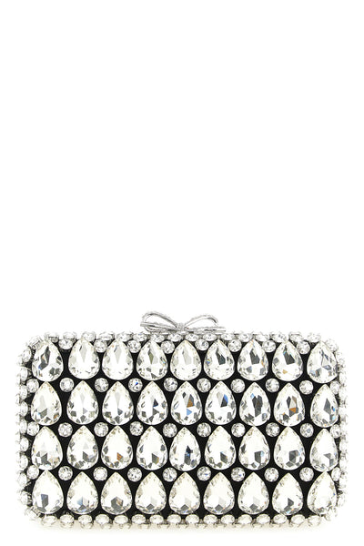 black satin crystal satin clutch